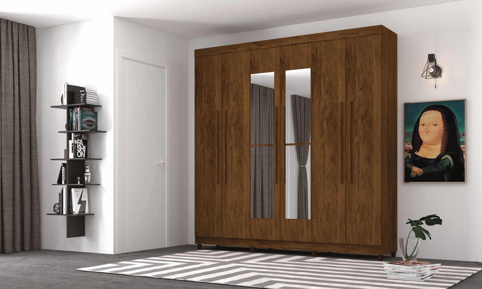 Guarda Roupa 6 Portas Com Espelho Audi Imbuia Rústico