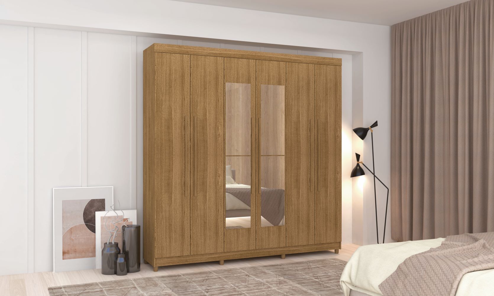 Guarda Roupa 6 Portas Com Espelho Audi Nature