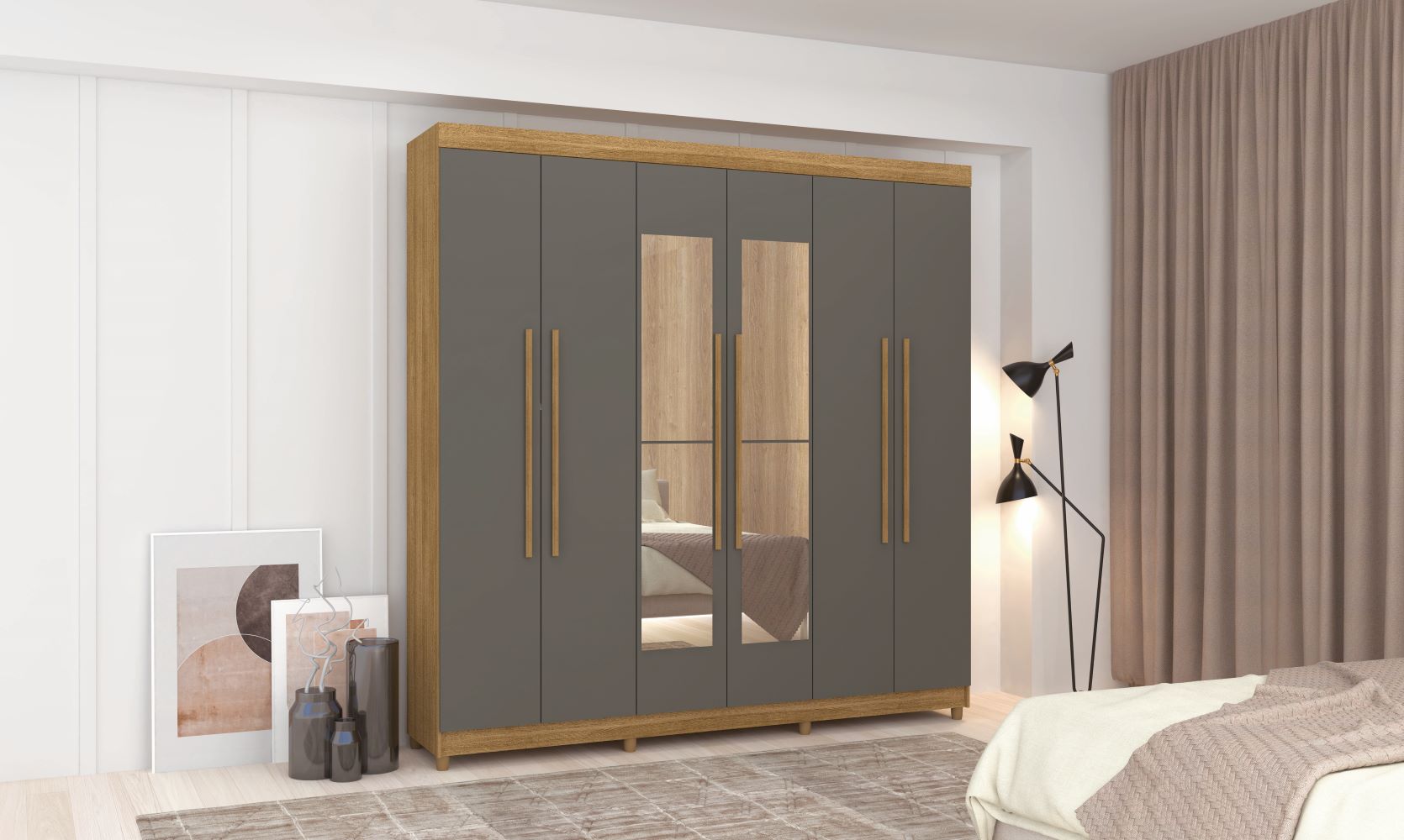 Guarda Roupa 6 Portas Com Espelho Audi Nature Alasca