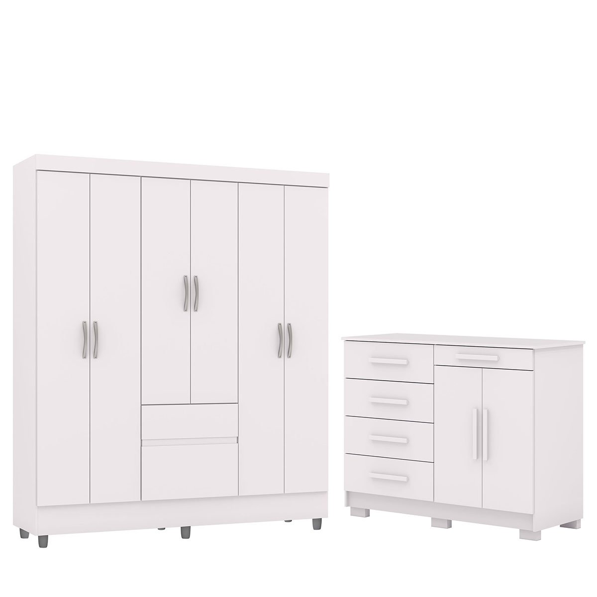 Guarda-Roupa 6 Portas Ideval com Cômoda Sapateira Sirios Branco