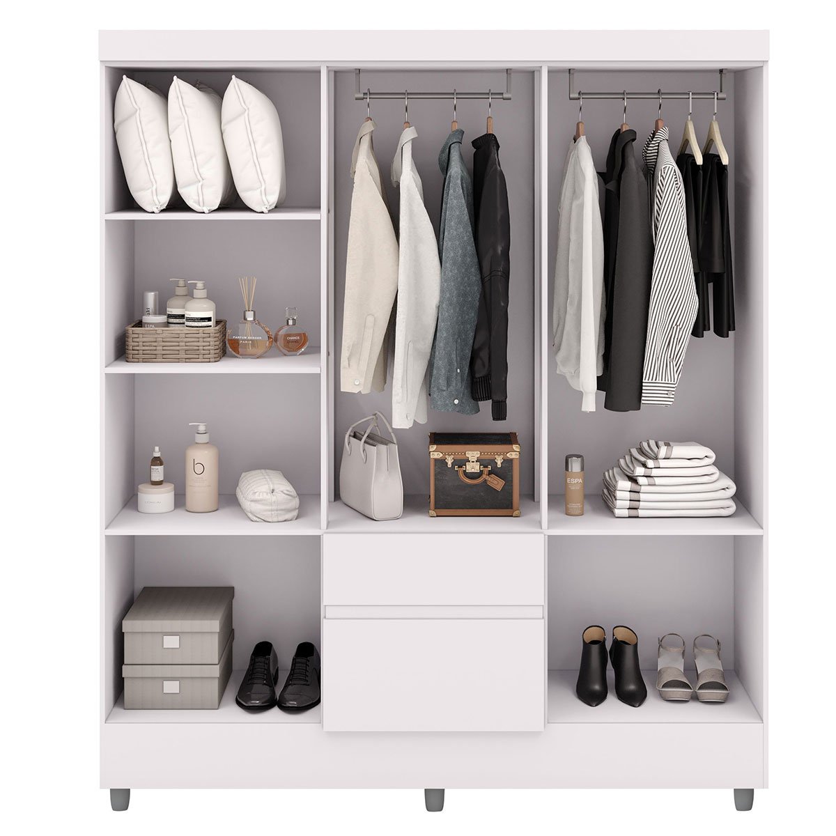 Guarda-Roupa 6 Portas Ideval com Cômoda Sapateira Sirios Branco