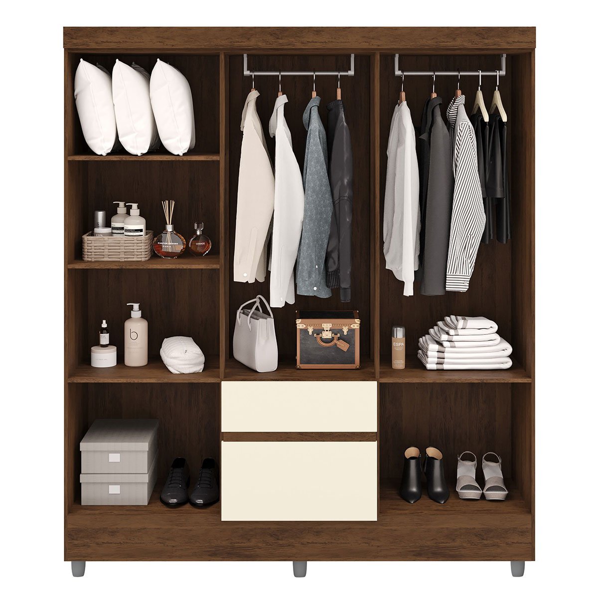 Guarda-Roupa 6 Portas Ideval com Cômoda Sapateira Sirios Imbuia/Champanhe
