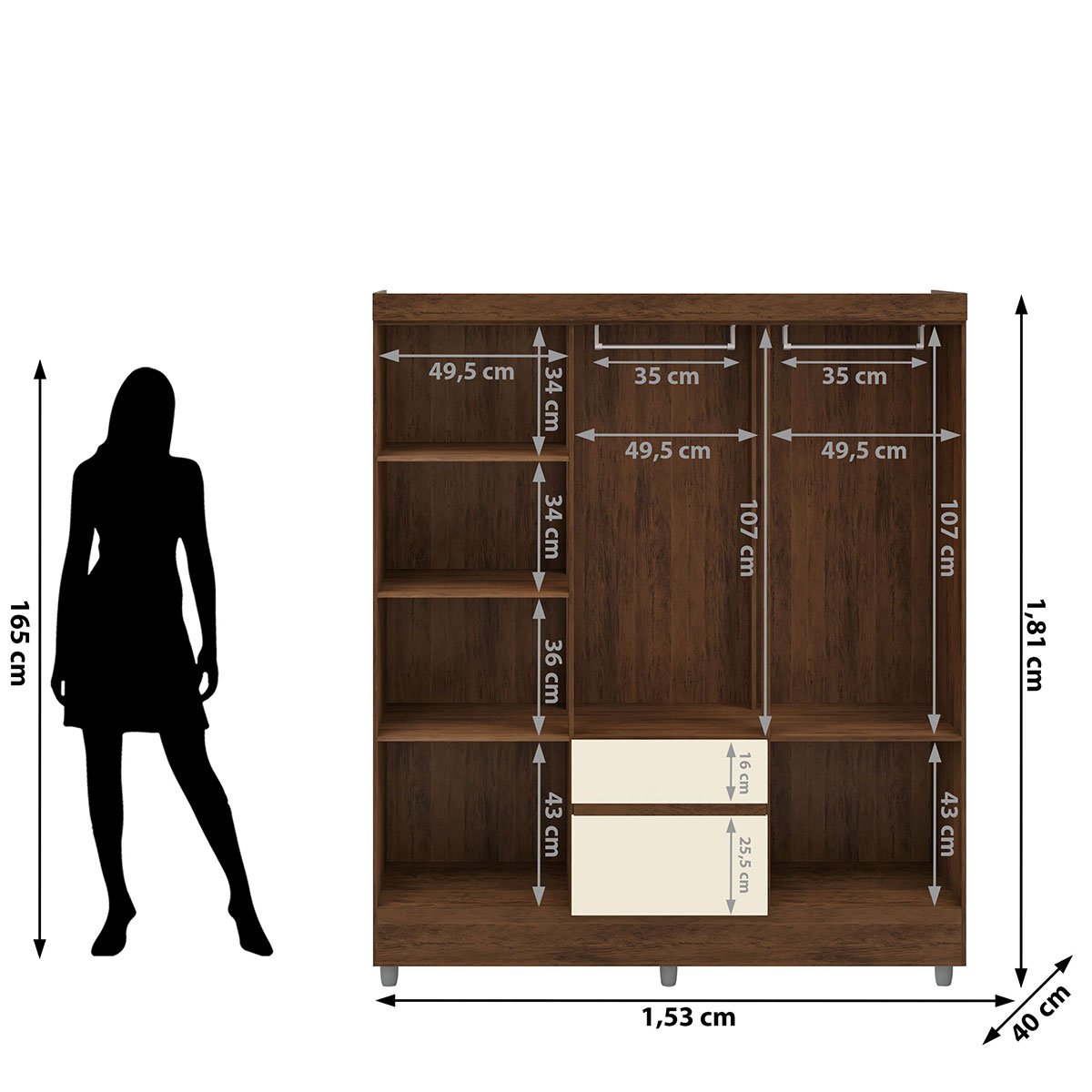 Guarda-Roupa 6 Portas Ideval com Cômoda Sapateira Sirios Imbuia/Champanhe