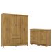 Guarda-Roupa 6 Portas Ideval com Cômoda Sapateira Sirios Nature/Brisa