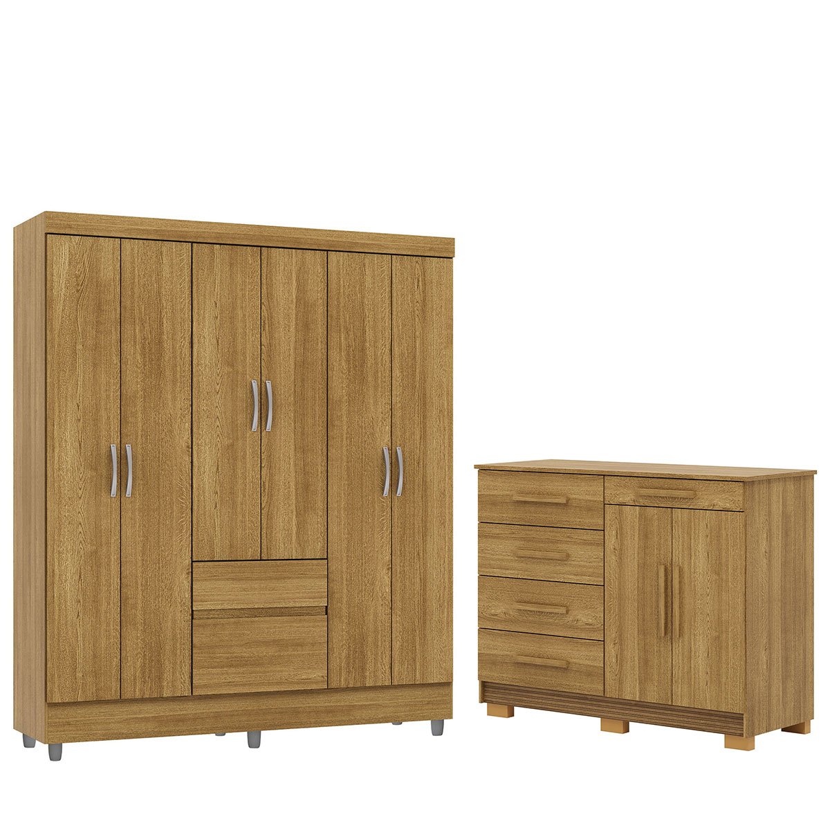 Guarda-Roupa 6 Portas Ideval com Cômoda Sapateira Sirios Nature/Brisa