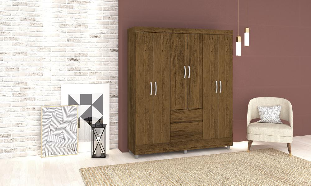 Guarda Roupa 6 Portas Urus Imbuia Rústico