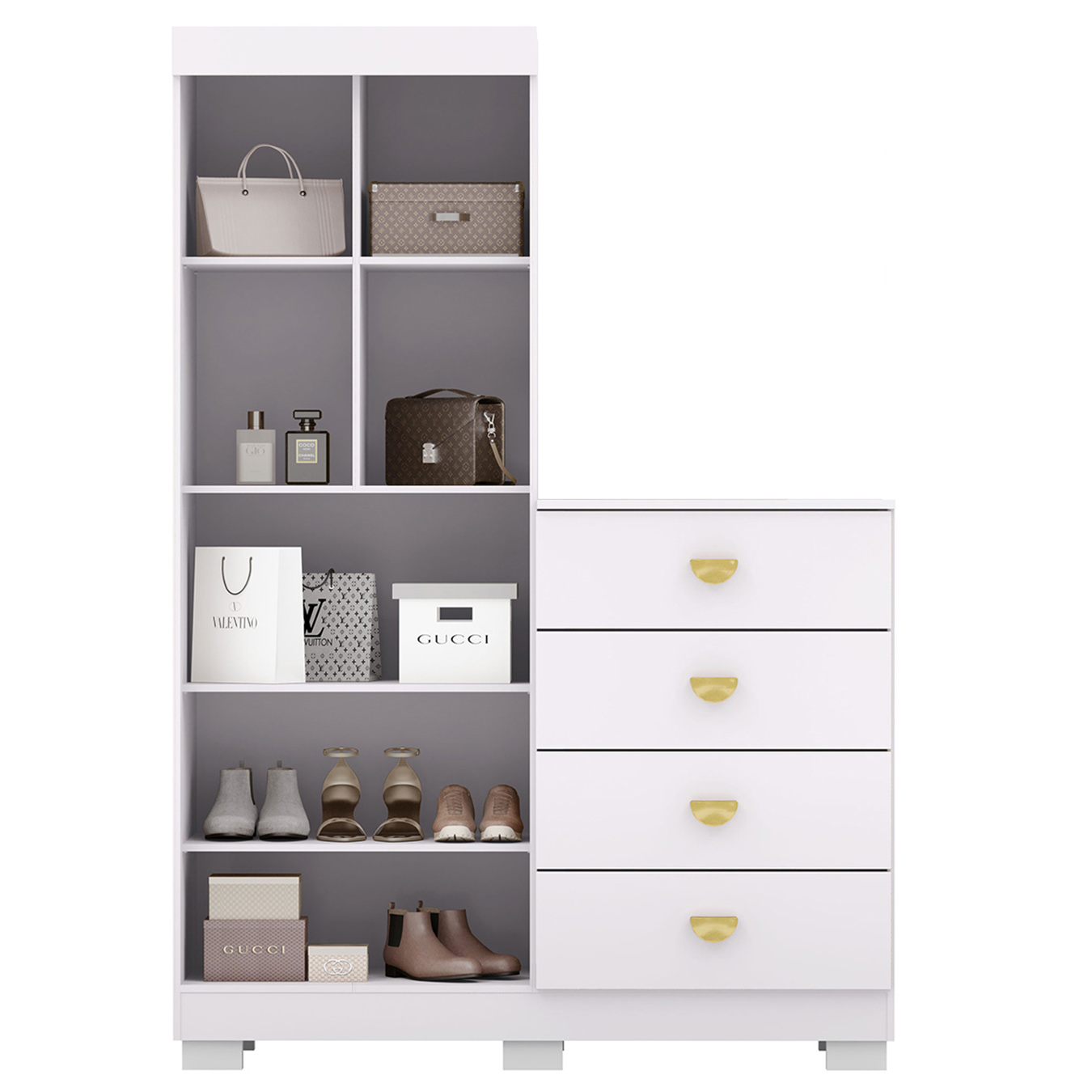 Guarda Roupa Cômoda 4 Gavetas 120cm Cristal Flex Branco - Vila Rica