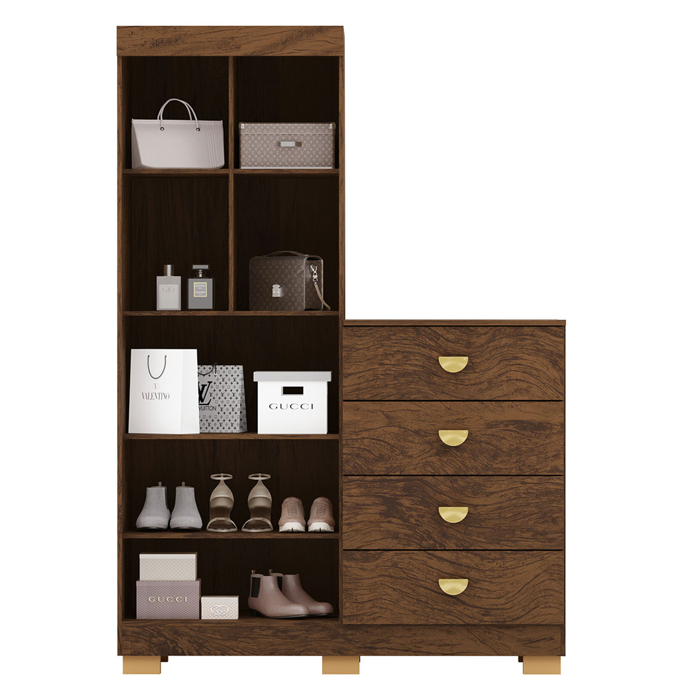 Guarda Roupa Cômoda 4 Gavetas 120cm Cristal Imbuia Rústico - Vila Rica