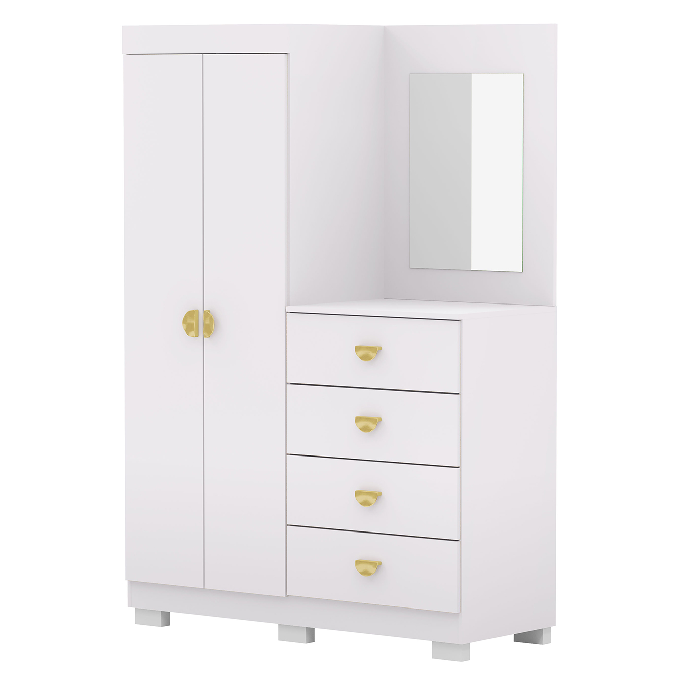 Guarda Roupa Cômoda Com Espelho 120cm Cristal Flex Branco - Vila Rica
