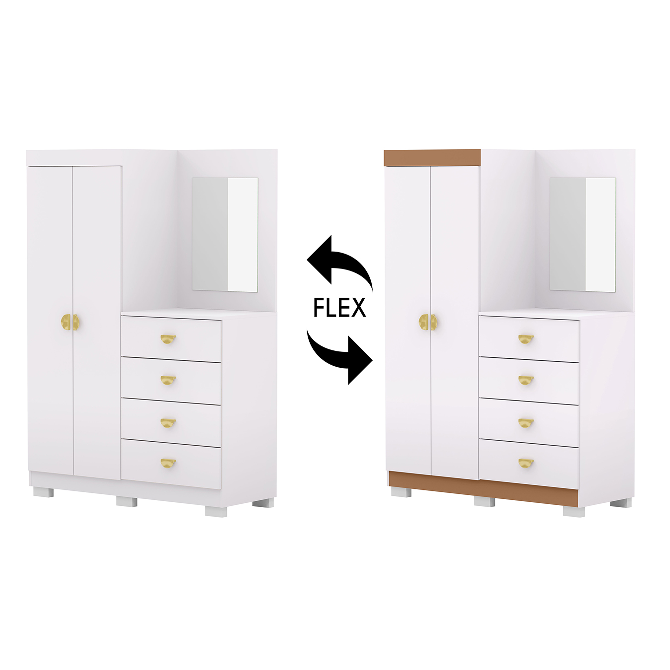 Guarda Roupa Cômoda Com Espelho 120cm Cristal Flex Branco - Vila Rica
