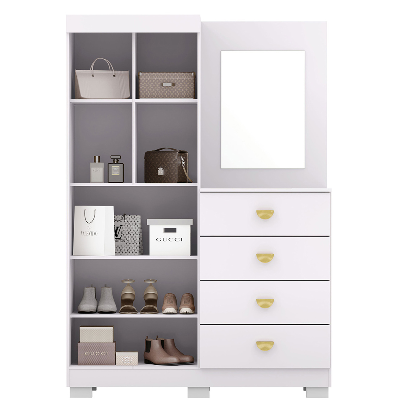 Guarda Roupa Cômoda Com Espelho 120cm Cristal Flex Branco - Vila Rica