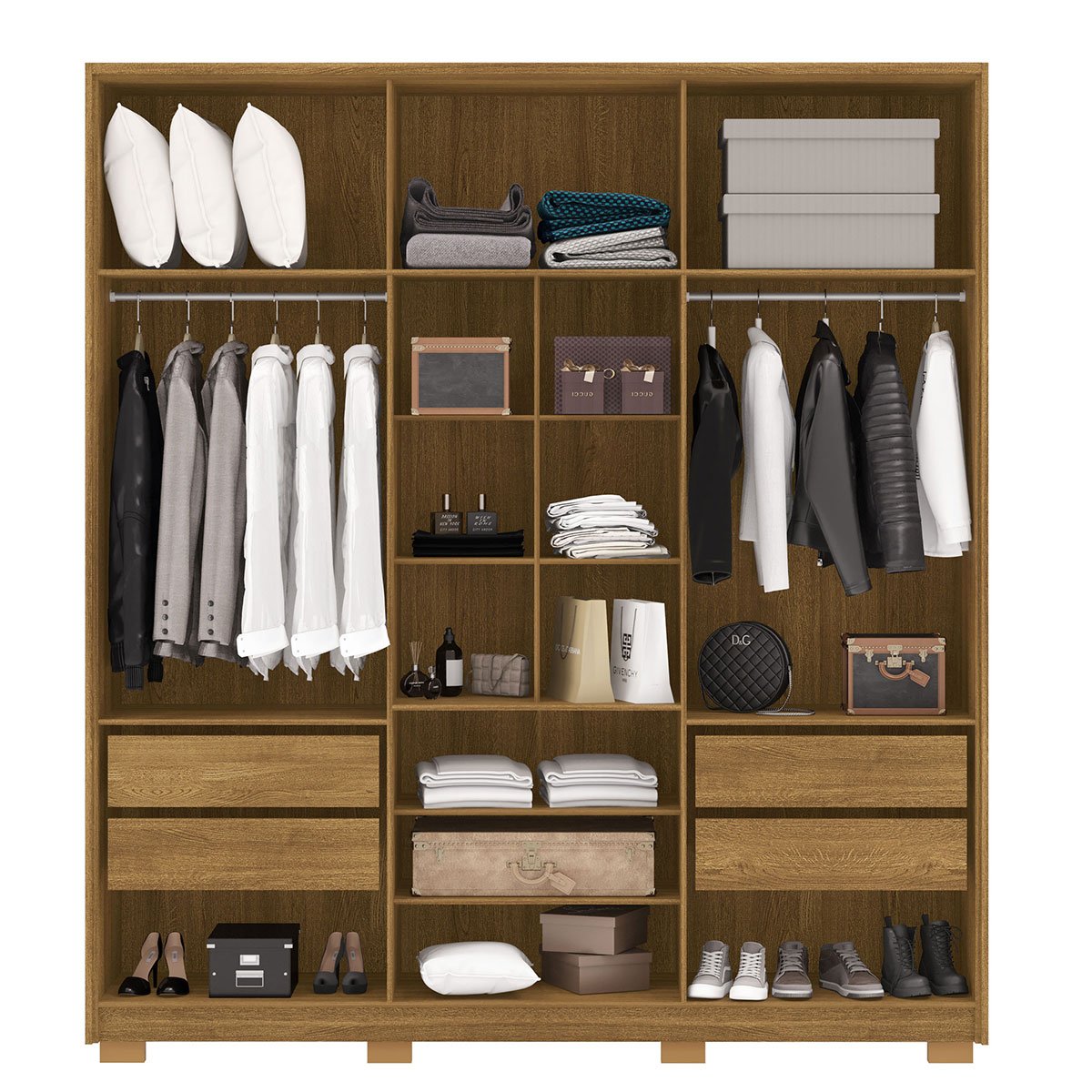 Guarda-Roupa Casal 100% MDF 6 Portas com Espelho Bolonha Nature
