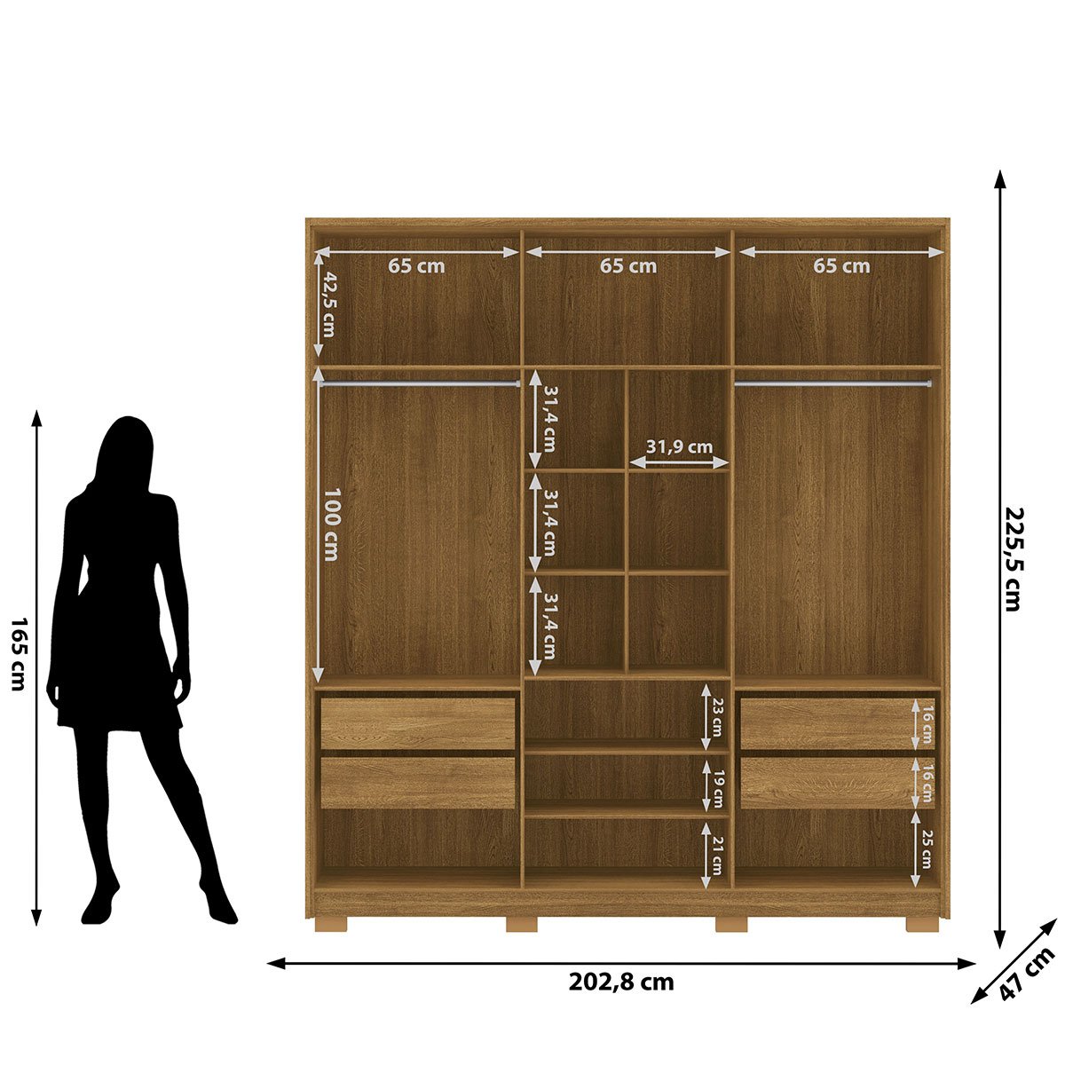 Guarda-Roupa Casal 100% MDF 6 Portas com Espelho Bolonha Nature