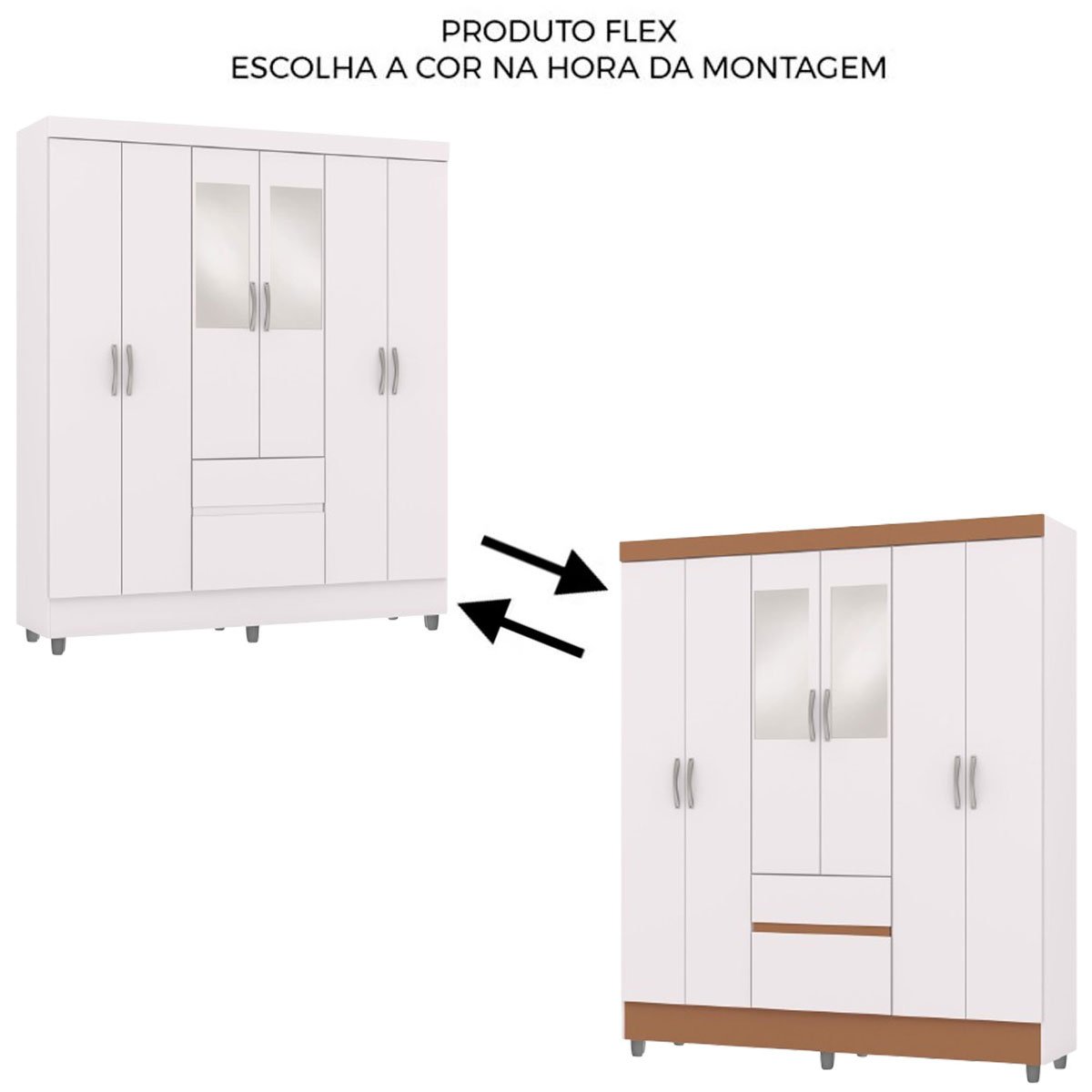 Guarda-Roupa Casal 6 Portas 2 Gavetas com Espelho Ideval Branco/Camarim