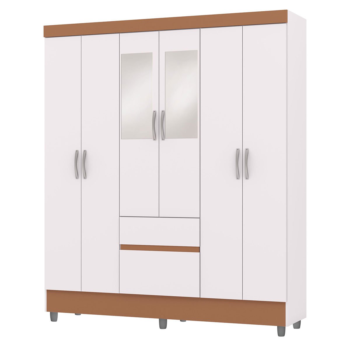 Guarda-Roupa Casal 6 Portas 2 Gavetas com Espelho Ideval Branco/Camarim