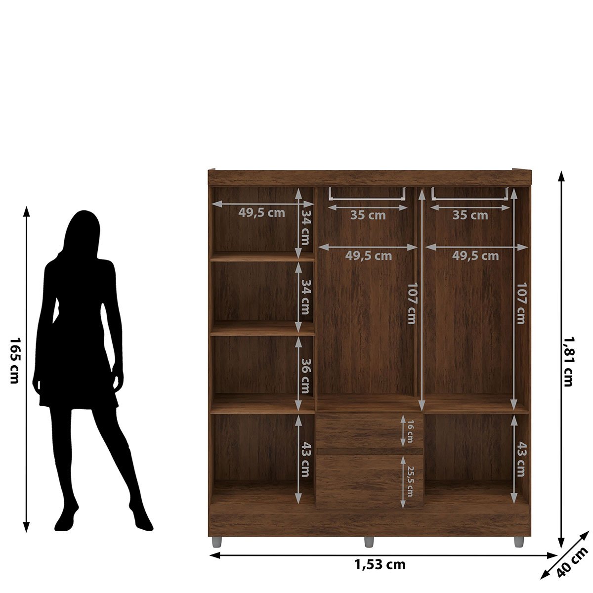 Guarda-Roupa Casal 6 Portas 2 Gavetas com Espelho Ideval Imbuia Rústico