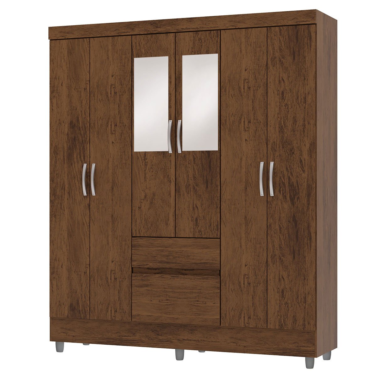 Guarda-Roupa Casal 6 Portas 2 Gavetas com Espelho Ideval Imbuia Rústico