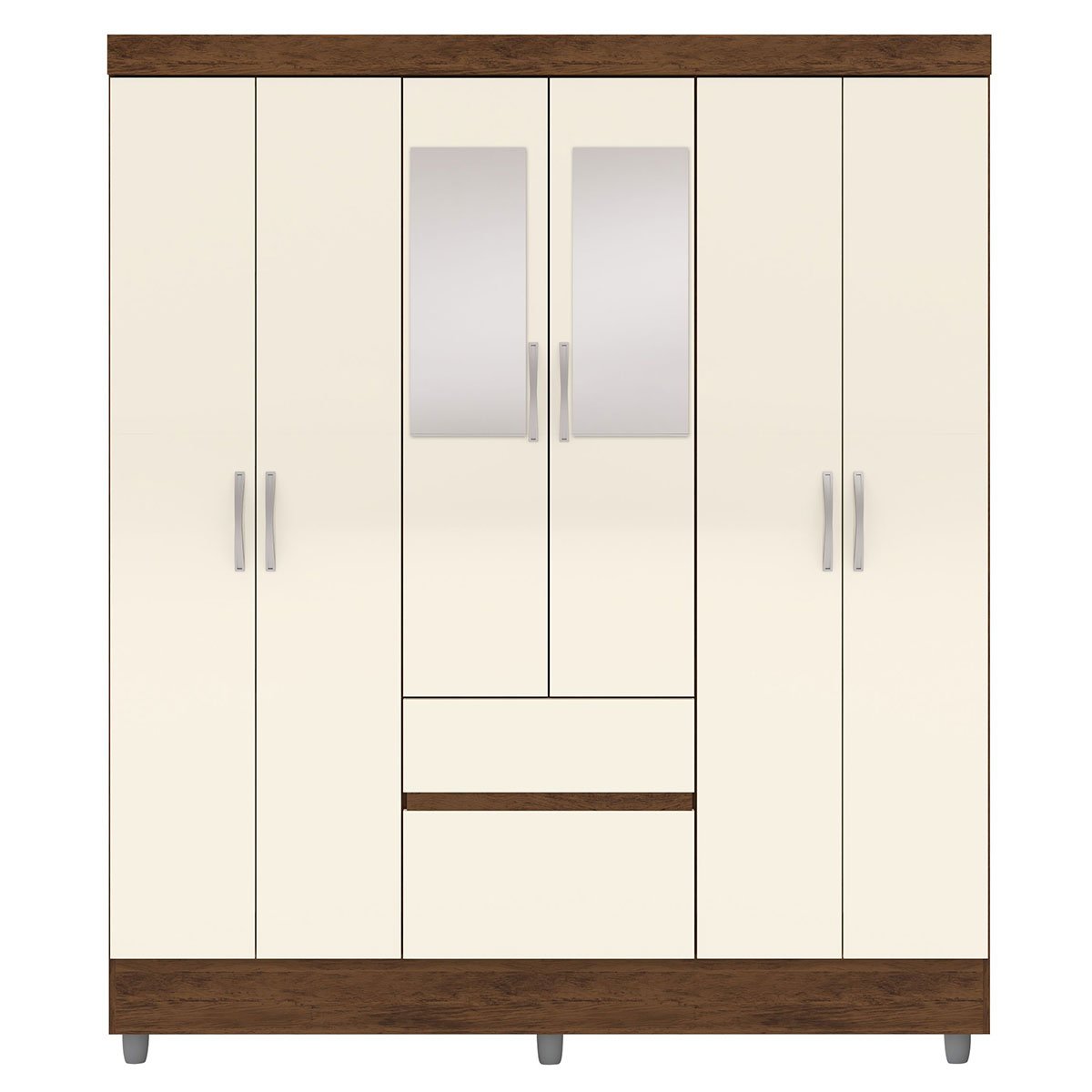 Guarda-Roupa Casal 6 Portas 2 Gavetas com Espelho Ideval Imbuia/Champanhe