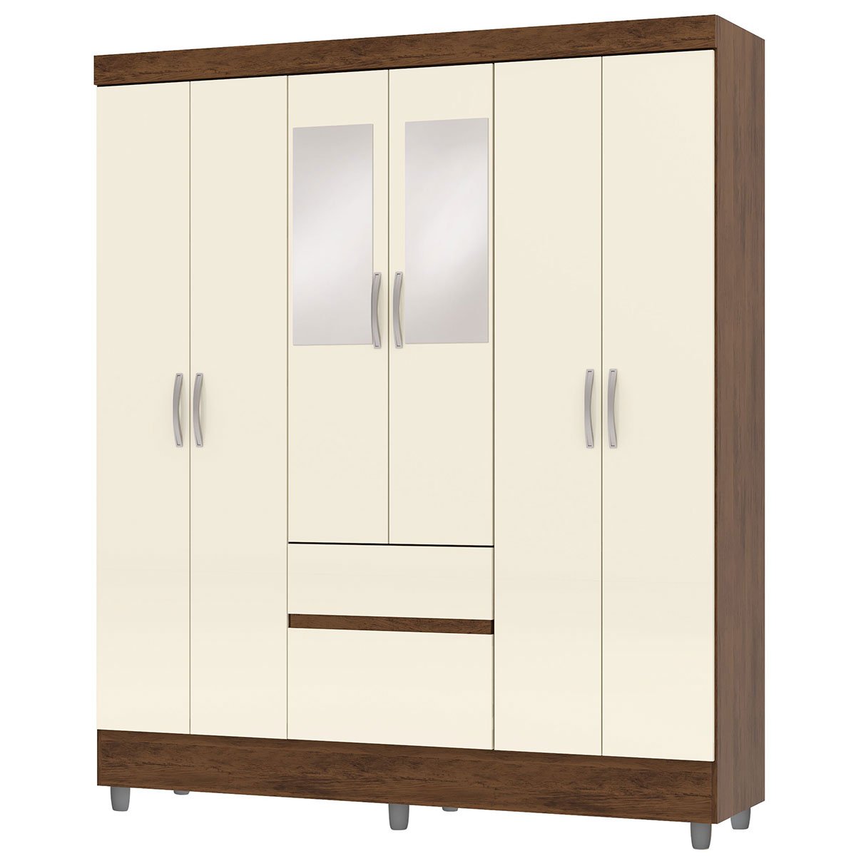 Guarda-Roupa Casal 6 Portas 2 Gavetas com Espelho Ideval Imbuia/Champanhe