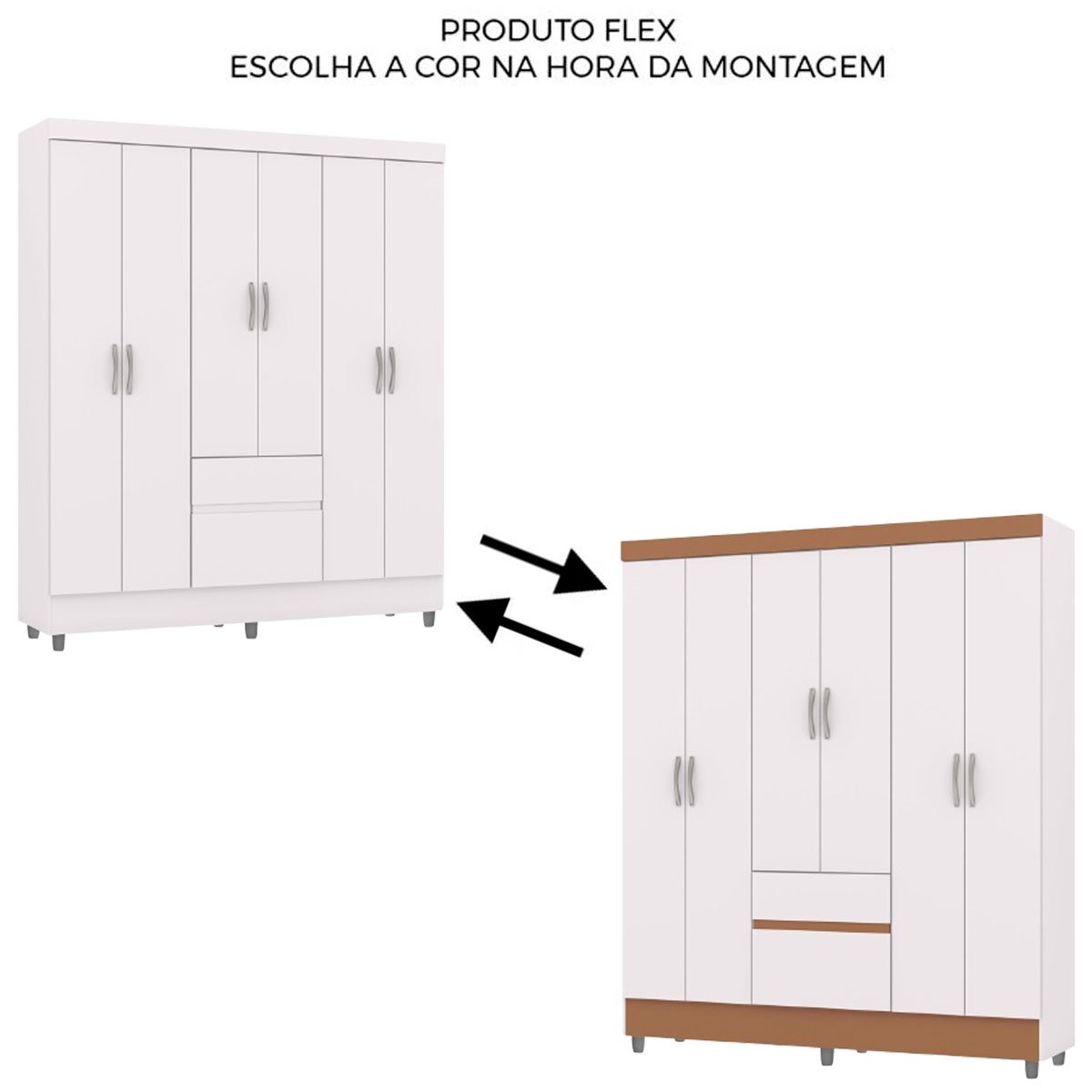 Guarda-Roupa Casal 6 Portas 2 Gavetas com Pés Ideval Branco/Camarim