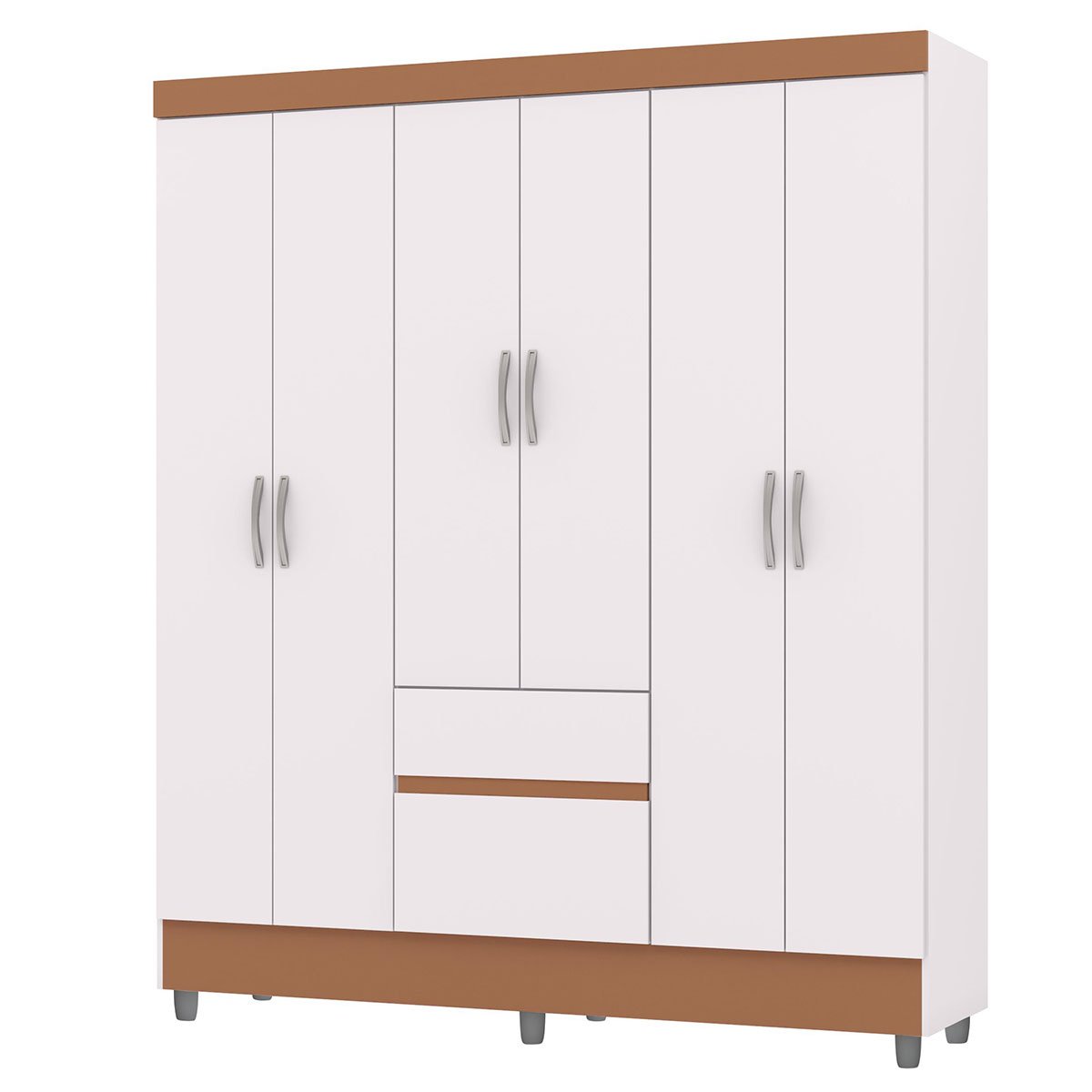 Guarda-Roupa Casal 6 Portas 2 Gavetas com Pés Ideval Branco/Camarim