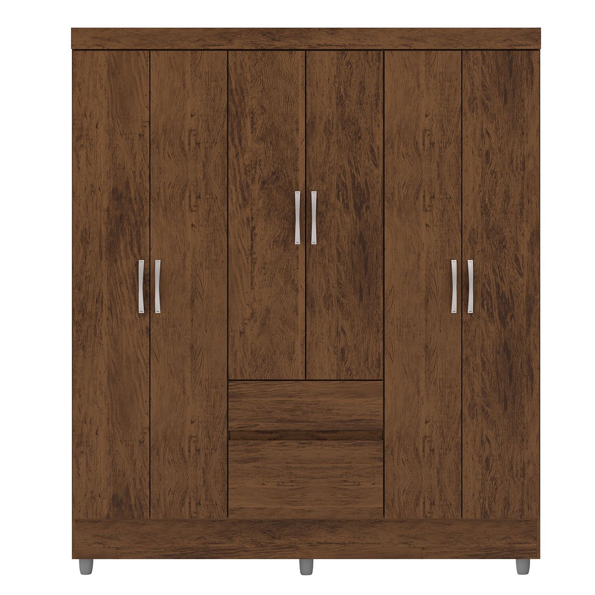 Guarda-Roupa Casal 6 Portas 2 Gavetas com Pés Ideval Imbuia Rústico