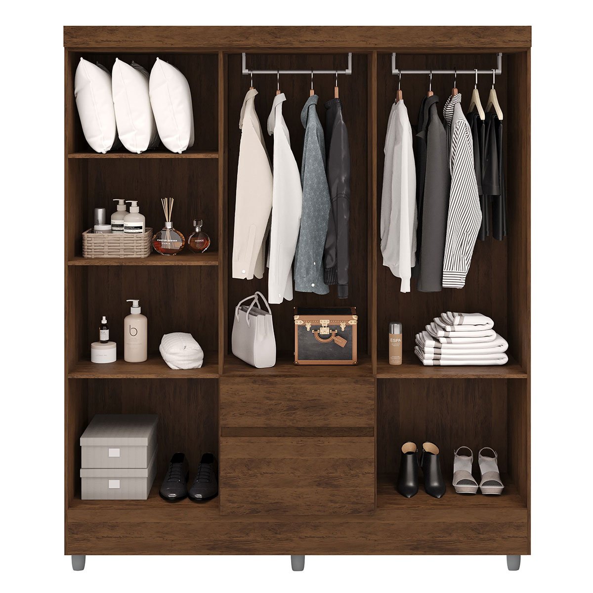 Guarda-Roupa Casal 6 Portas 2 Gavetas com Pés Ideval Imbuia Rústico