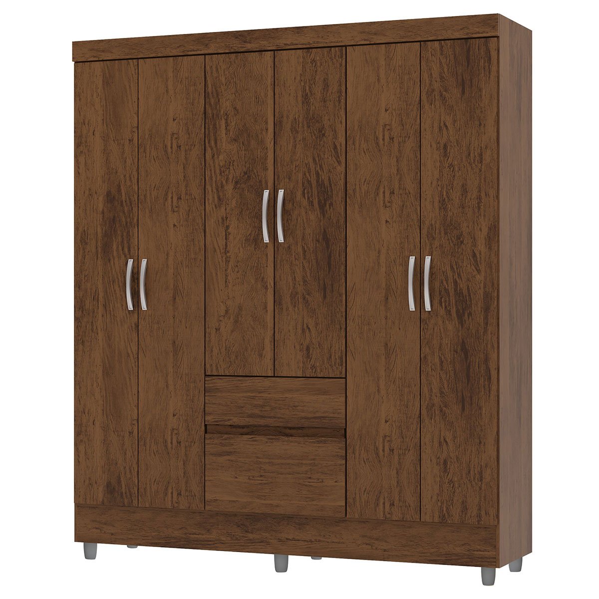 Guarda-Roupa Casal 6 Portas 2 Gavetas com Pés Ideval Imbuia Rústico