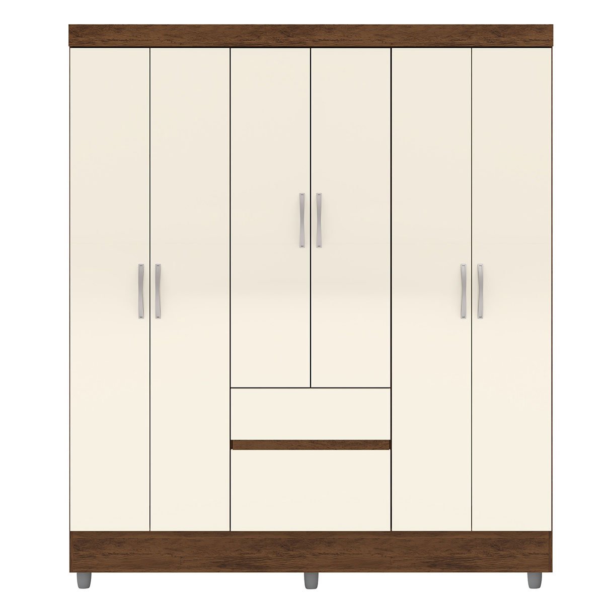 Guarda-Roupa Casal 6 Portas 2 Gavetas com Pés Ideval Imbuia/Champanhe