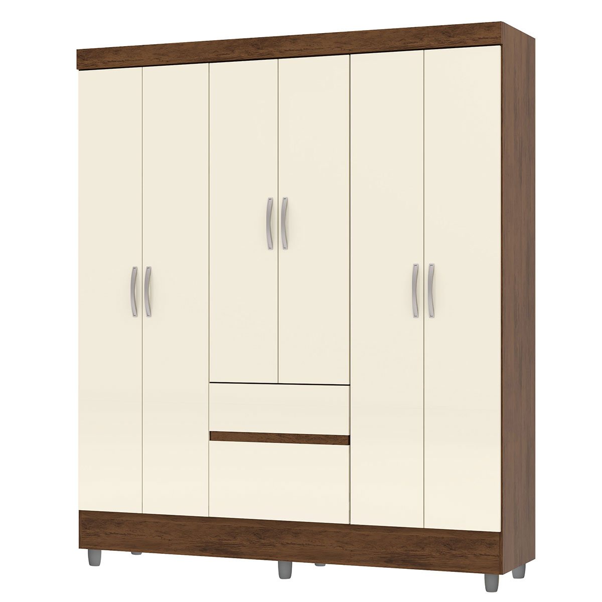 Guarda-Roupa Casal 6 Portas 2 Gavetas com Pés Ideval Imbuia/Champanhe