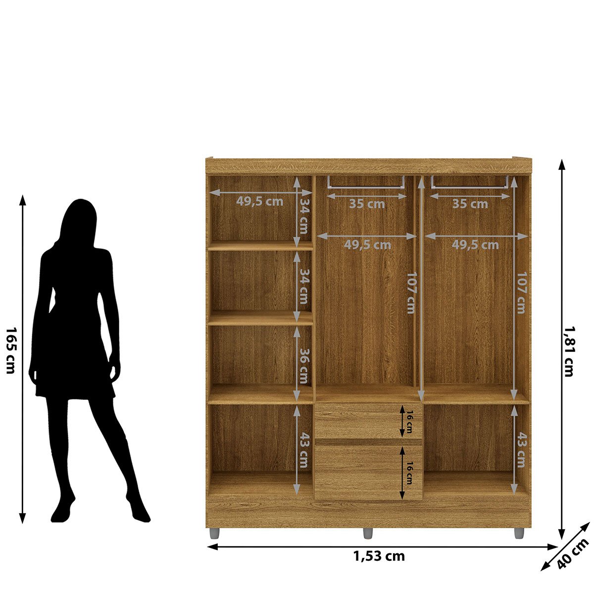 Guarda-Roupa Casal 6 Portas 2 Gavetas com Pés Ideval Nature