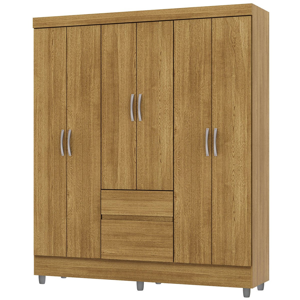 Guarda-Roupa Casal 6 Portas 2 Gavetas com Pés Ideval Nature