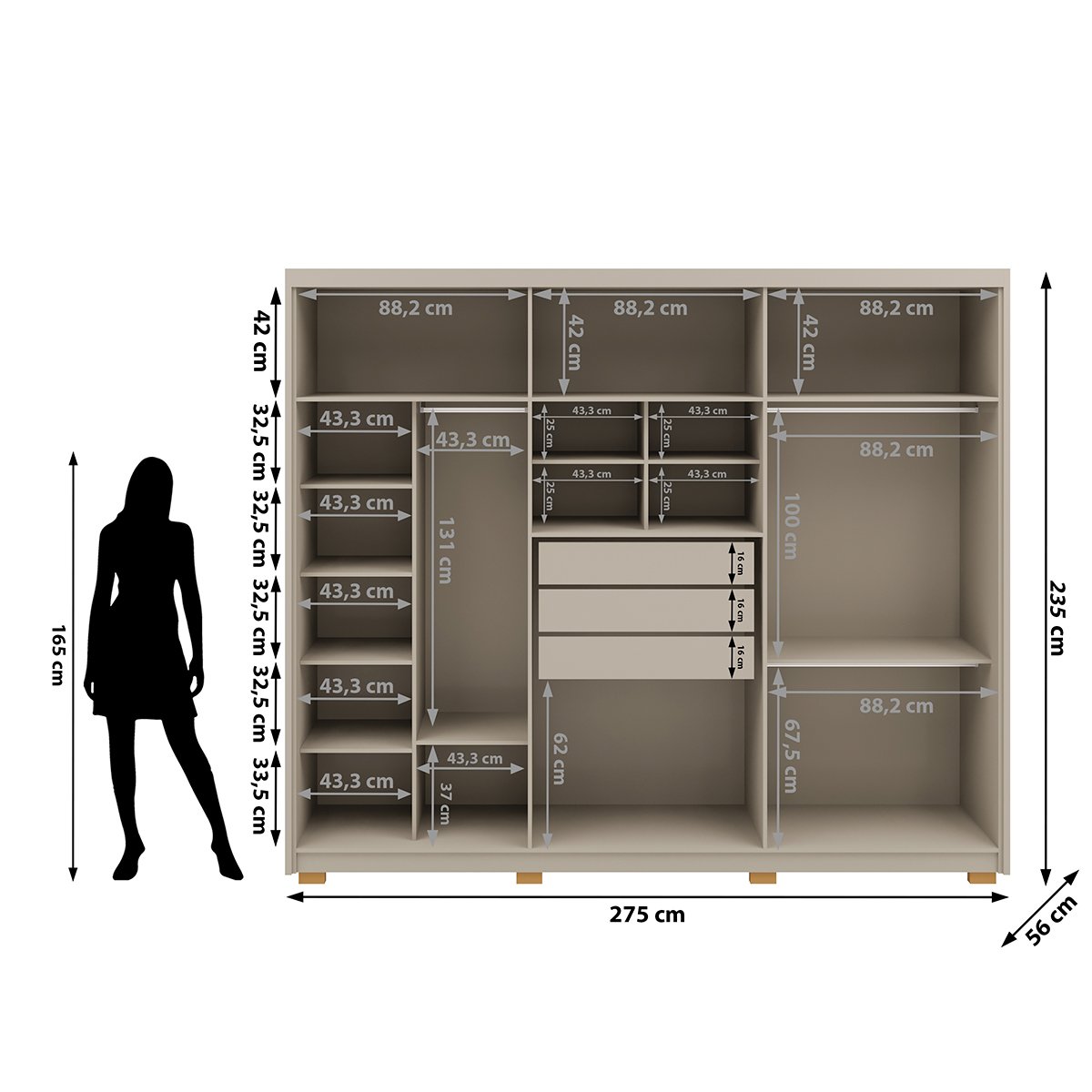Guarda-Roupa Casal 6 Portas 3 Gavetas 100% MDF Dukai Fendi
