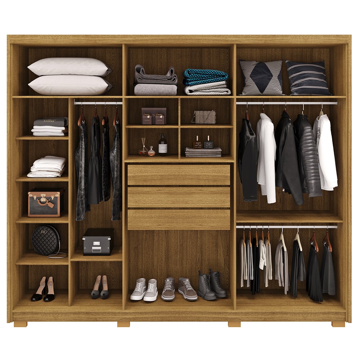 Guarda-Roupa Casal 6 Portas 3 Gavetas 100% MDF Dukai Nature