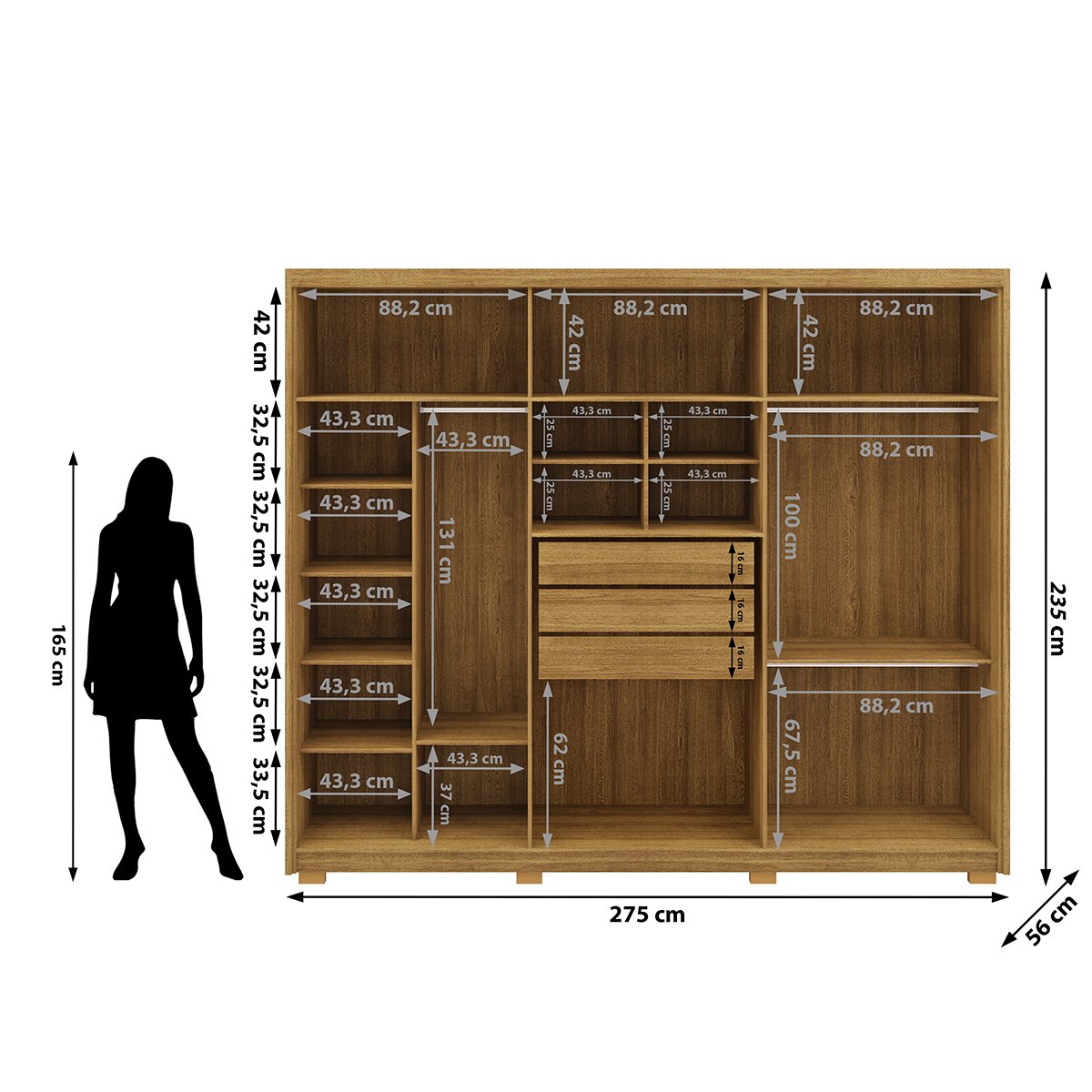 Guarda-Roupa Casal 6 Portas 3 Gavetas 100% MDF Dukai Nature