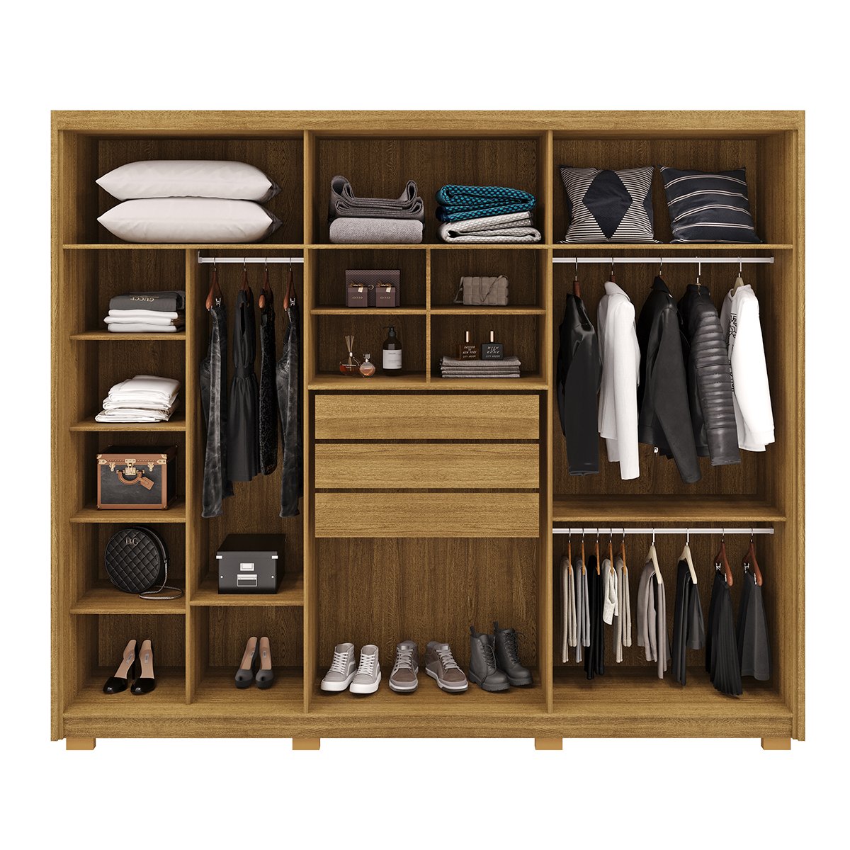 Guarda-Roupa Casal 6 Portas 3 Gavetas 100% MDF Dukai Nature/Fendi