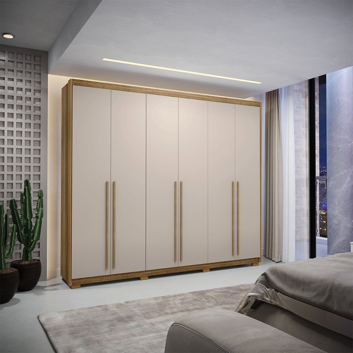 Guarda-Roupa Casal 6 Portas 3 Gavetas 100% MDF Dukai Nature/Fendi