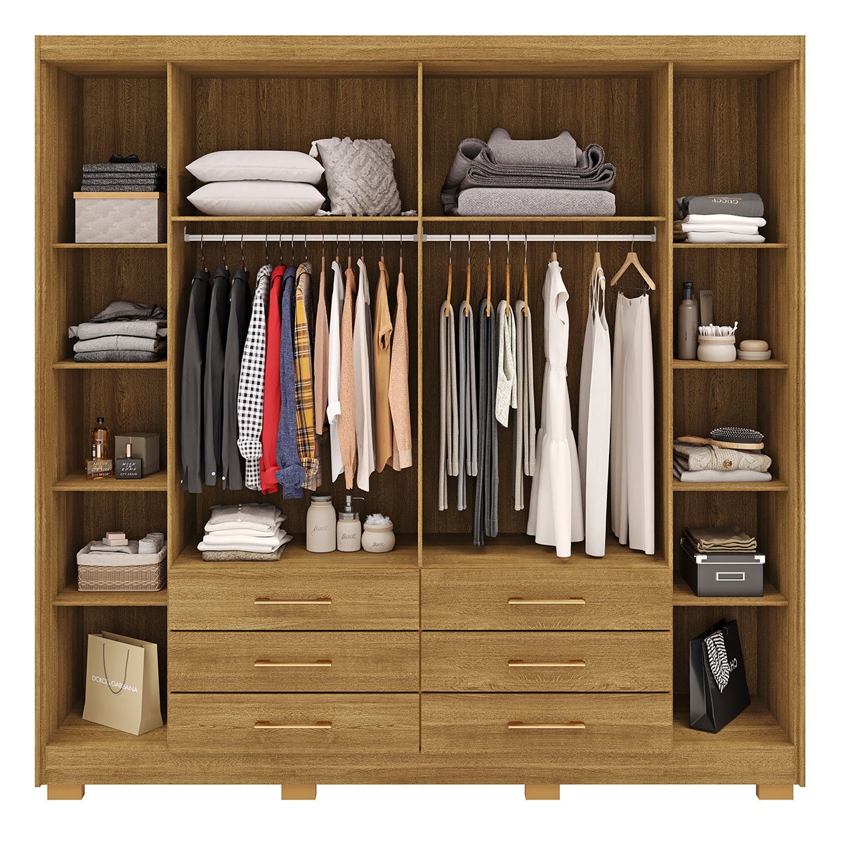 Guarda-Roupa Casal 6 Portas 6 Gavetas 100% MDF Cadence Nature/Brisa
