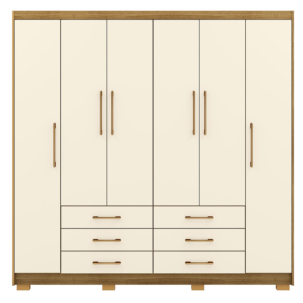 Guarda-Roupa Casal 6 Portas 6 Gavetas 100% MDF Cadence Nature/Champagne