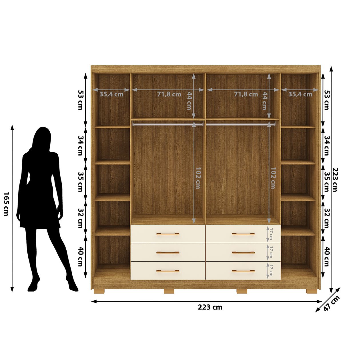 Guarda-Roupa Casal 6 Portas 6 Gavetas 100% MDF Cadence Nature/Champagne
