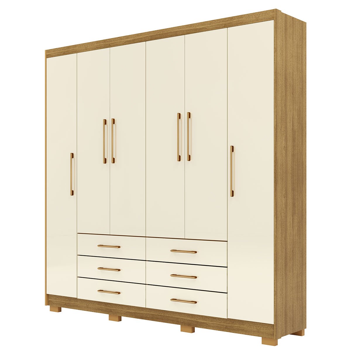 Guarda-Roupa Casal 6 Portas 6 Gavetas 100% MDF Cadence Nature/Champagne