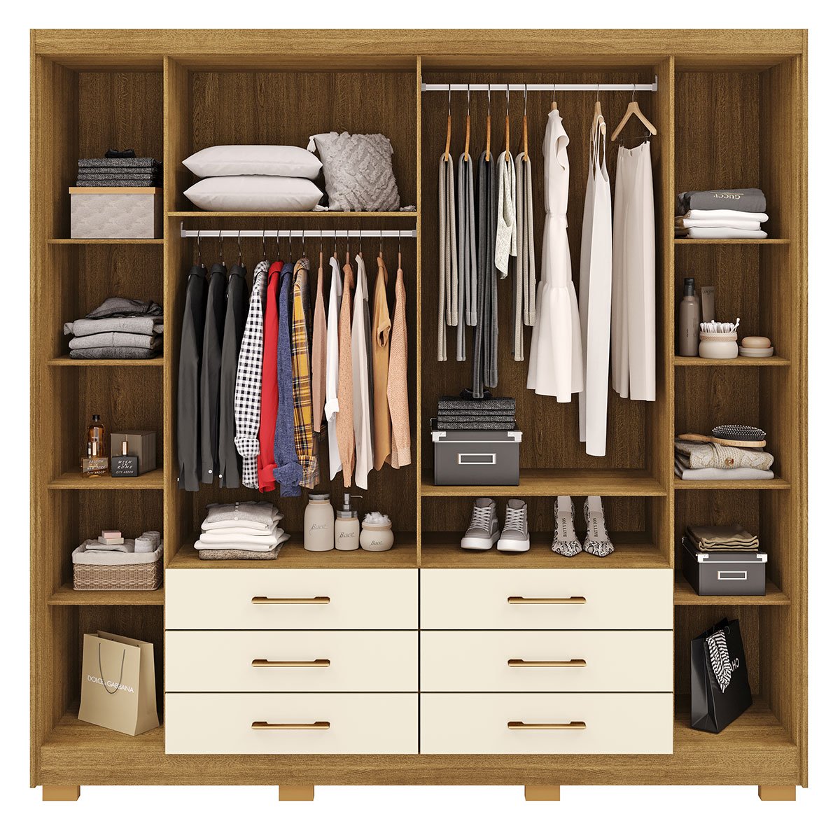Guarda-Roupa Casal 6 Portas 6 Gavetas 100% MDF Cadence Nature/Champagne