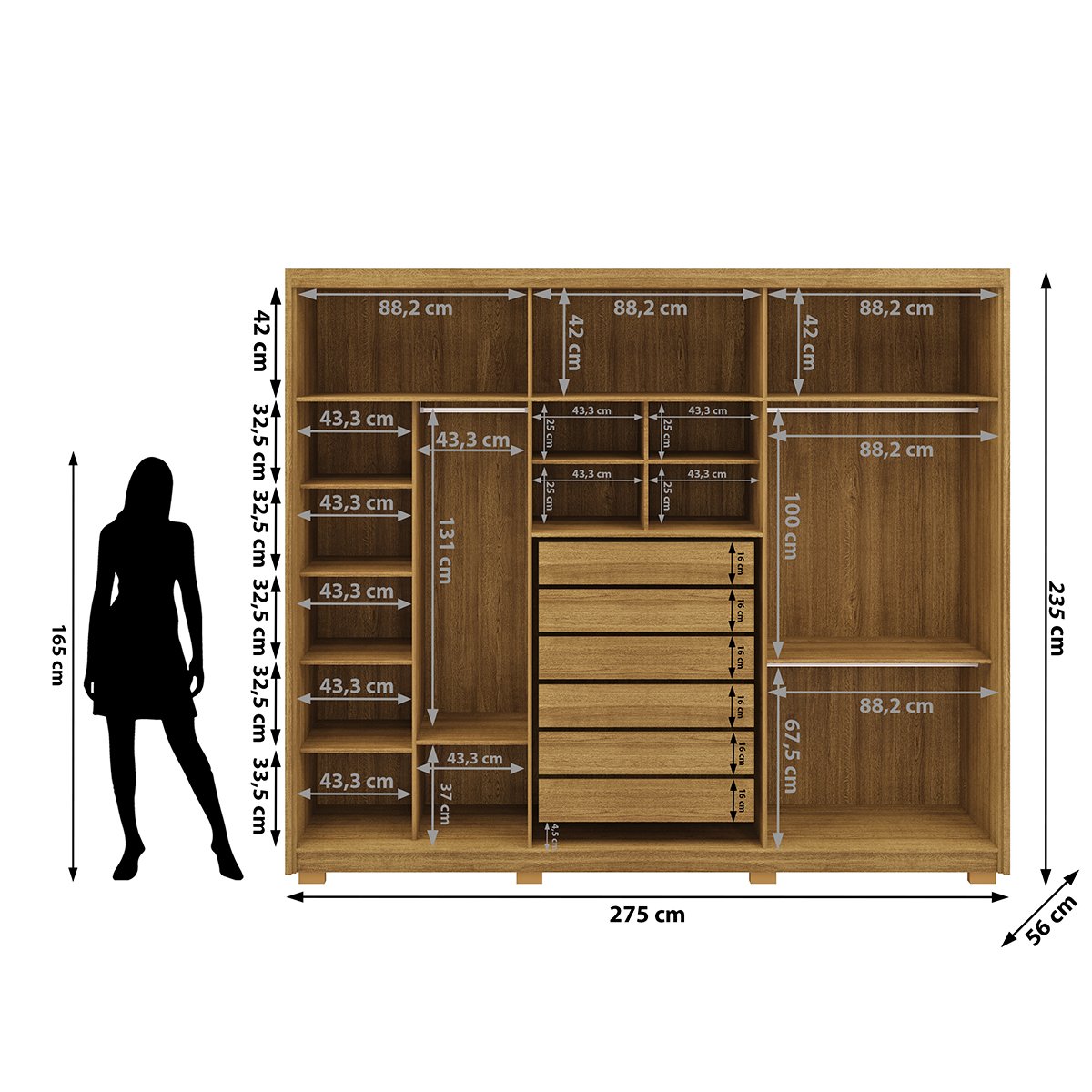 Guarda-Roupa Casal 6 Portas 6 Gavetas 100% MDF Dukai Nature