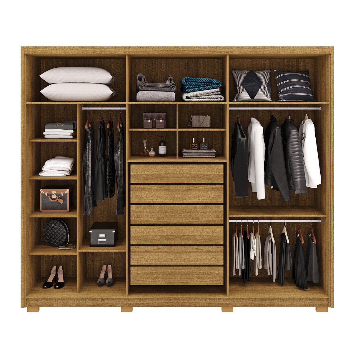 Guarda-Roupa Casal 6 Portas 6 Gavetas 100% MDF Dukai Nature/Fendi