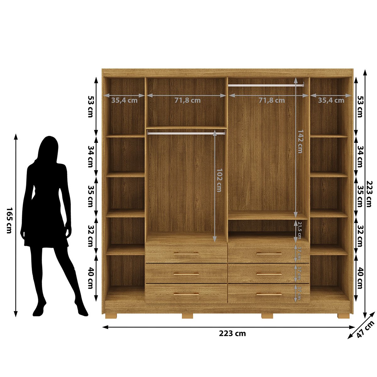 Guarda-Roupa Casal 6 Portas 6 Gavetas 100% MDF Espelho Cadence Nature/Brisa