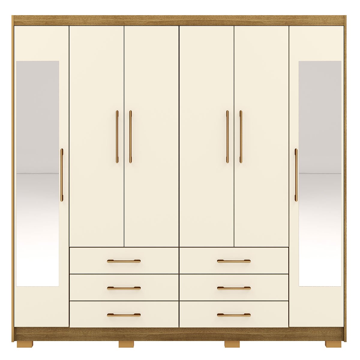 Guarda-Roupa Casal 6 Portas 6 Gavetas 100% MDF Espelho Cadence Nature/Champagne