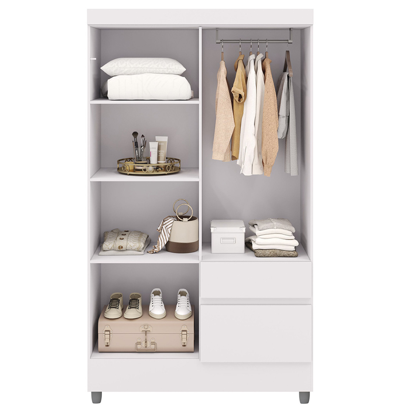 Guarda Roupa Solteiro 103cm Com 4 Portas Ideal Flex Branco - Vila Rica
