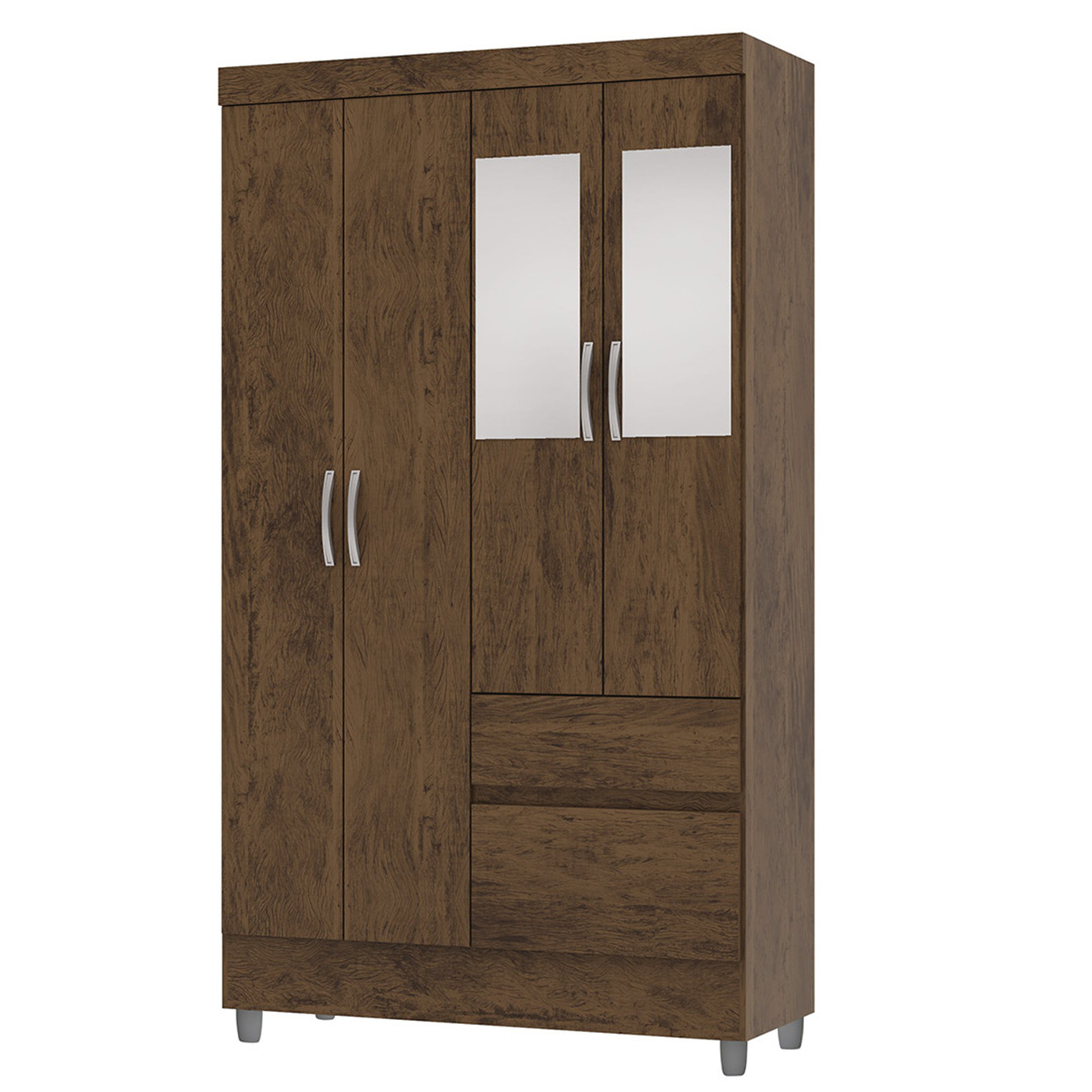 Guarda Roupa Solteiro 103cm Com Espelho Ideal Imbuia Rústico - Vila Rica