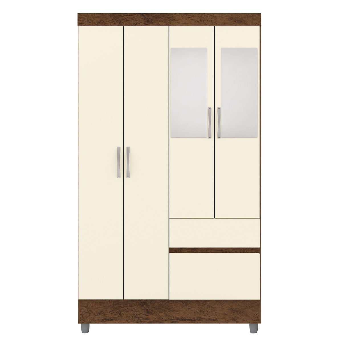 Guarda-Roupa Solteiro 4 Portas 2 Gavetas com Espelho Ideval Imbuia/Champanhe