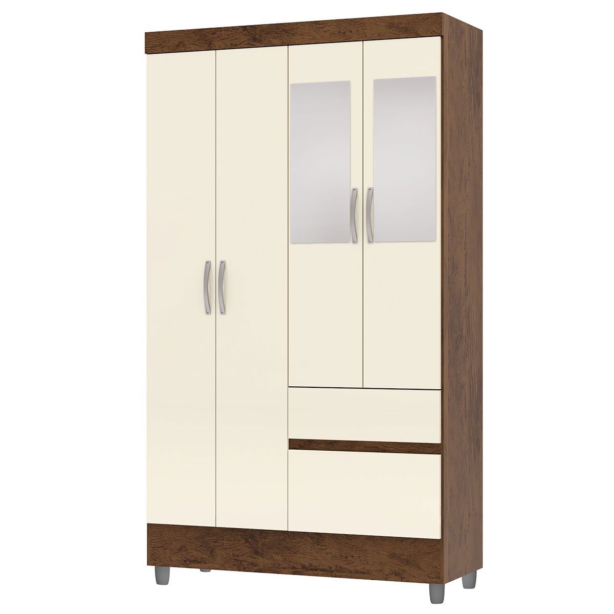 Guarda-Roupa Solteiro 4 Portas 2 Gavetas com Espelho Ideval Imbuia/Champanhe